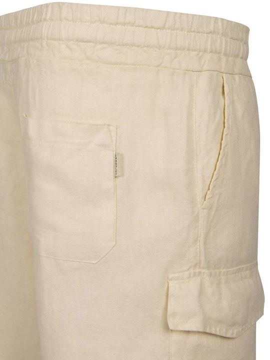 Crossley Men's Cargo Linen Shorts Billis Under Regular Fit Ecru