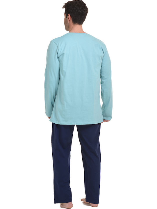 Gazzaz Pijamale Bărbătești din Bumbac "denim Supplies" Mărimi Mari 1xl-4xl 010126 Mentă