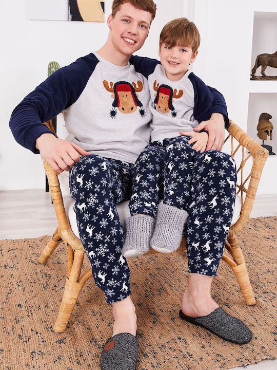 Ανδρική Χειμωνιάτικη Πιτζάμα Fleece Arnetta Lapland Σκούρο Μπλέ