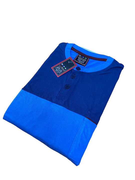 Domino Summer Pyjama Short Sleeve 3 Pieces Blouse Long Trousers Short Trousers 22787 Blue Colour
