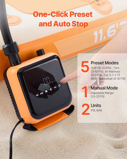 Vevor Paddle Board Pump 40psi SUP Air Pump Auto-Off Inflatable Boats