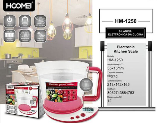 Hoomei Digitale Küchenwaage mit Krug bis 5kg Rosa