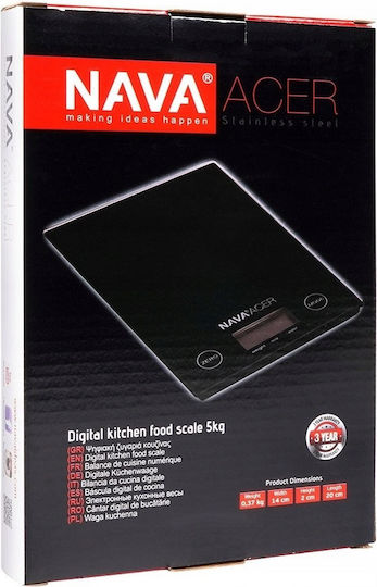Nava Acer Digital Kitchen Scale Up To 5kg Black