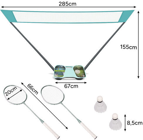 Complete Portable Badminton Set 4 1 Rackets Net Case Foldable 285x155 Cm Aria Trade