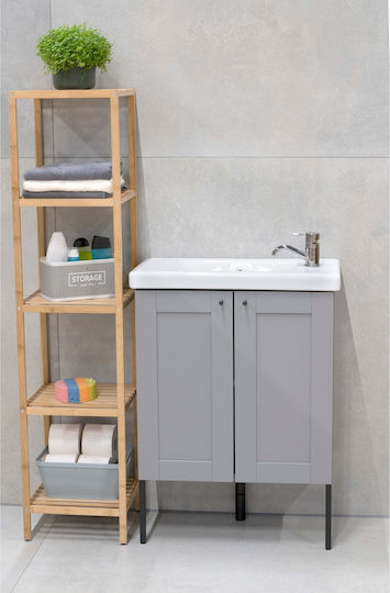 Alpina Appliances Boden Badezimmerregal Bamboo mit 5 Regalböden 33x32x141cm Braun