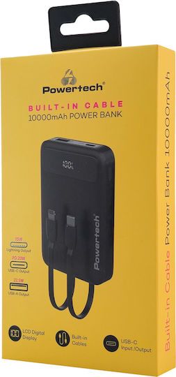 Powertech Power Bank 10000mAh 22.5W с USB-A порт и USB-C порт Power Delivery / Бързо зареждане 3.0 Черен