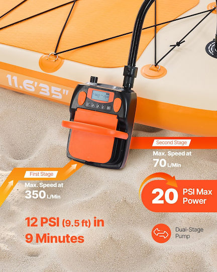 Vevor Paddle Board Pump Rechargeable Battery-powered 20psi Led Light