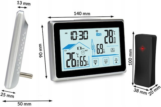 Professional Wireless Weather Station Pro Galaxy@ Idealstore Indoor Outdoor Humidity Weather Station External Sensor Stable Stand Illuminated Lcd Screen Range 60m Black-grey