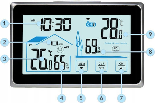 Professional Wireless Weather Station Pro Galaxy@ Idealstore Indoor Outdoor Humidity Weather Station External Sensor Stable Stand Illuminated Lcd Screen Range 60m Black-grey