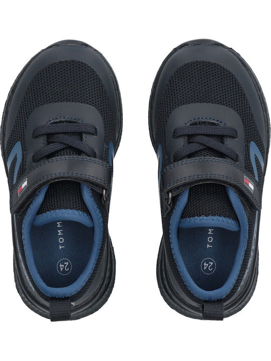 Cut Lace-up Kids Sneakers with Scratch Blue