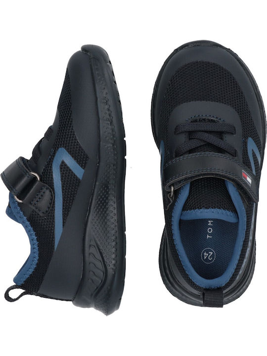 Cut Lace-up Kids Sneakers with Scratch Blue