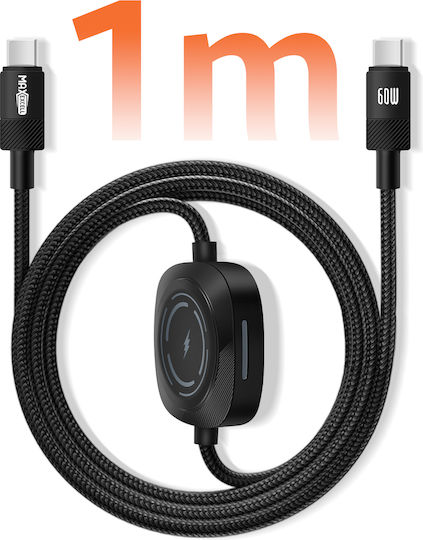 Max Excell Usb-c Zu Usb-c 60w Apple Watch Nylon Geflochtenes Kabel 1m Schwarzes