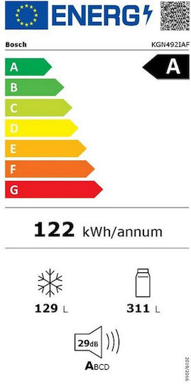 Bosch Combină frigorifică 440lt Total NoFrost Î203xL70xA66.7cm. Gri KGN492IAF