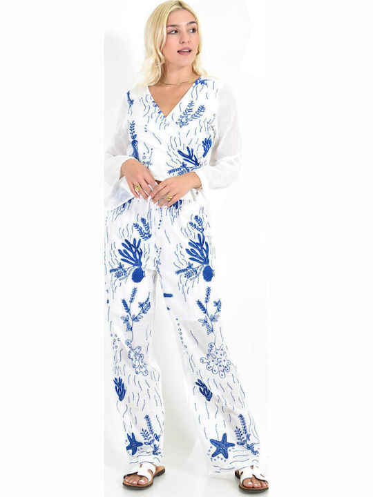 Damen Blau Set mit Hose mit Gummizug