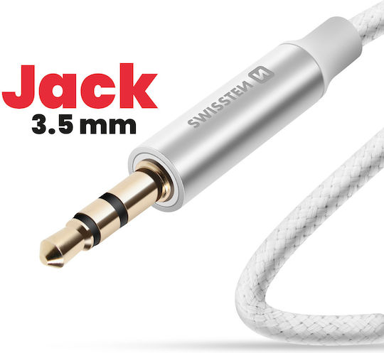 Swissten Auxiliary Jack 3.5 Mm Cable Jack 3.5 Mm Compatible Nylon Braided 1.5m White