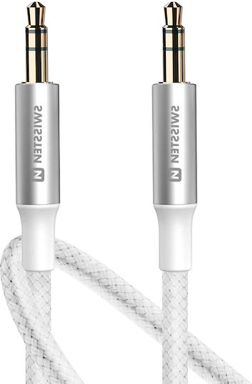 Swissten Auxiliary Jack 3.5 Mm Cable Jack 3.5 Mm Compatible Nylon Braided 1.5m White