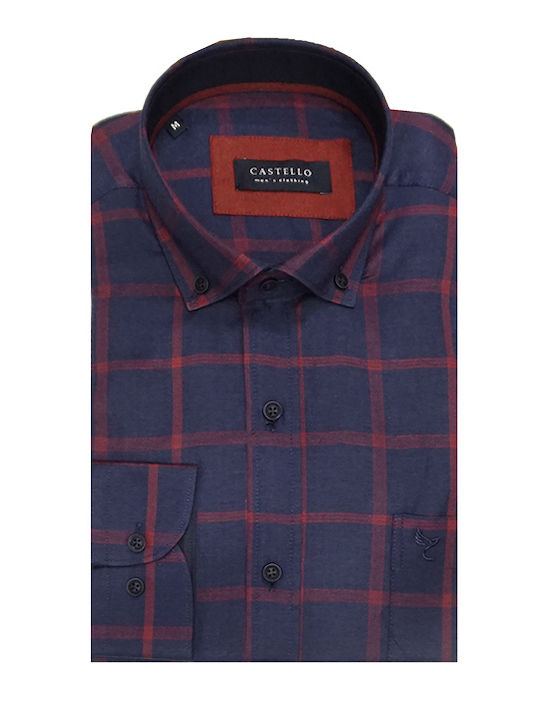 Long Sleeve Shirt in Regular Fit Checked Burgundy