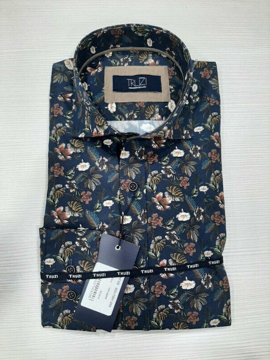 Long-Sleeve Narrow-Fit Shirt Navy Blue