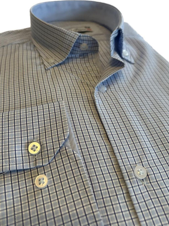 Long-sleeved Shirt Checked Sky Blue