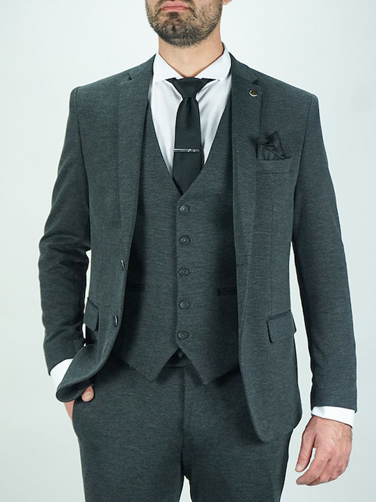 Men's Winter Suit with Vest Slim Fit Grey