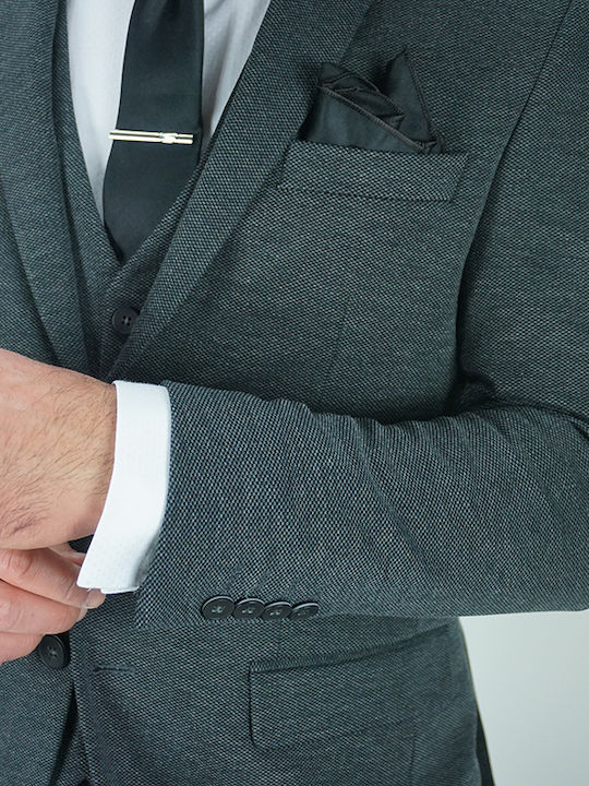 Men's Winter Suit with Vest Slim Fit Grey