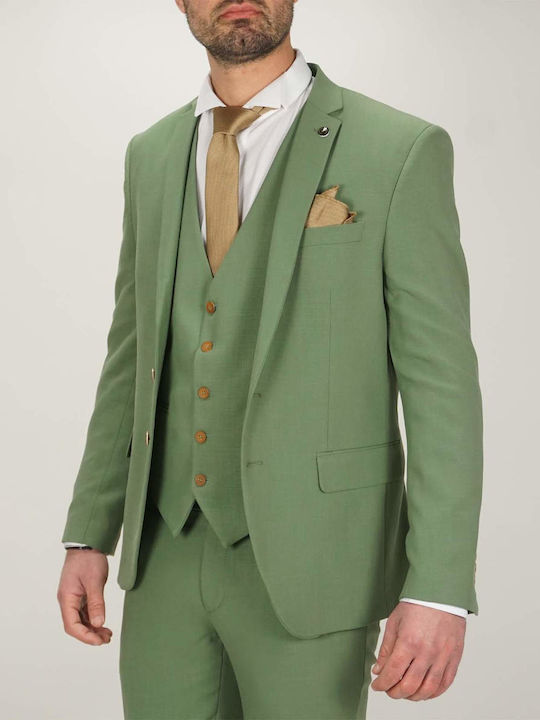 Men's Summer Suit with Vest Regular Fit Green