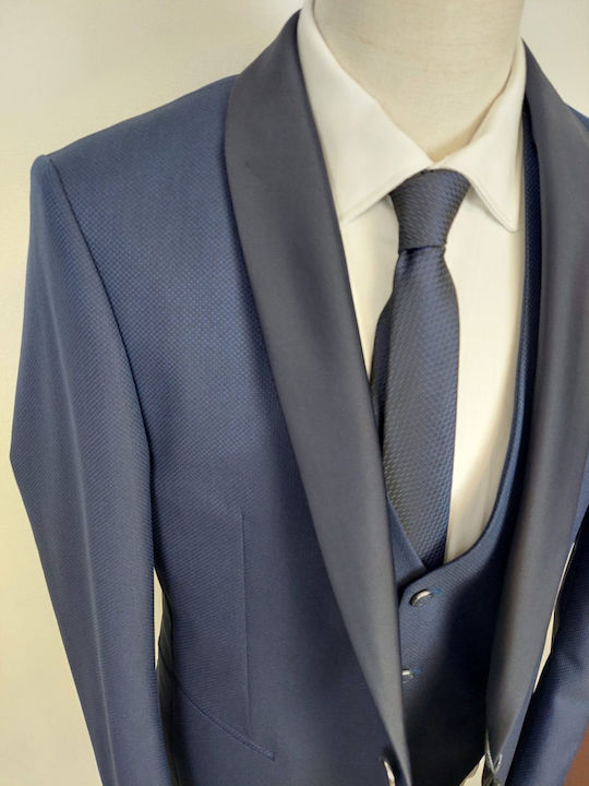 Costum Bărbați Cu vestă Blue