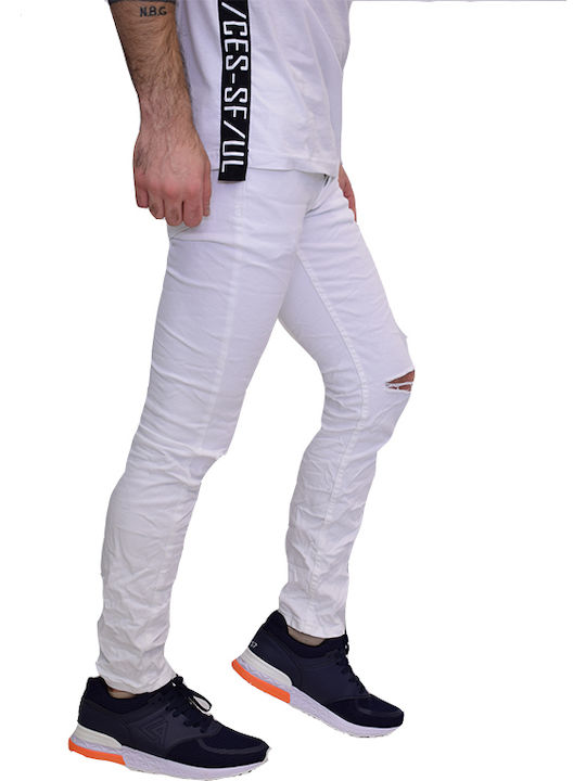 Men's Jeans Pants with Slim Fit White