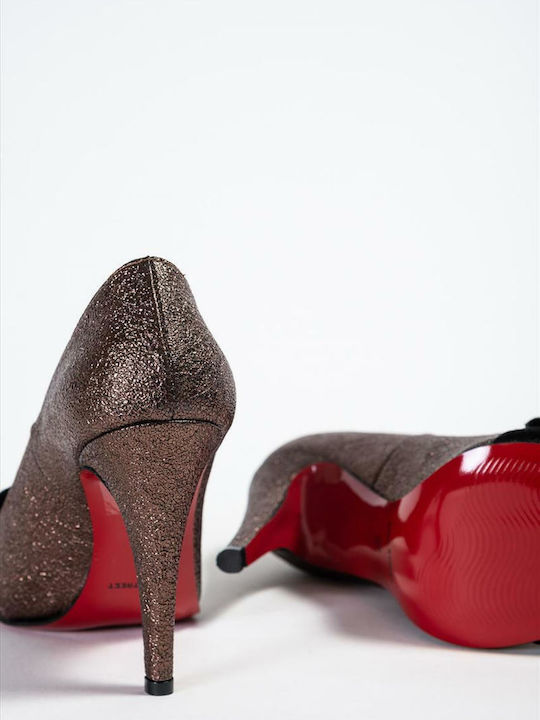 Leather Pointed Toe Brown Heels Bronze