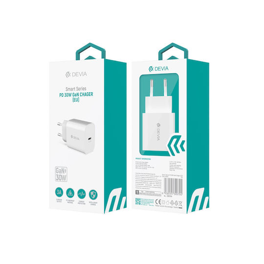 Devia Charger Without Cable GaN with USB-C Port 30W Power Delivery Whites (Smart)