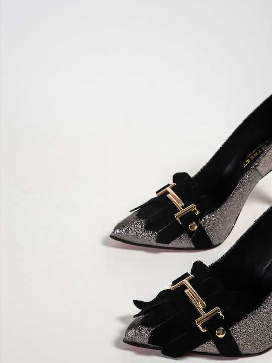 Leather Pointed Toe Brown Heels Bronze