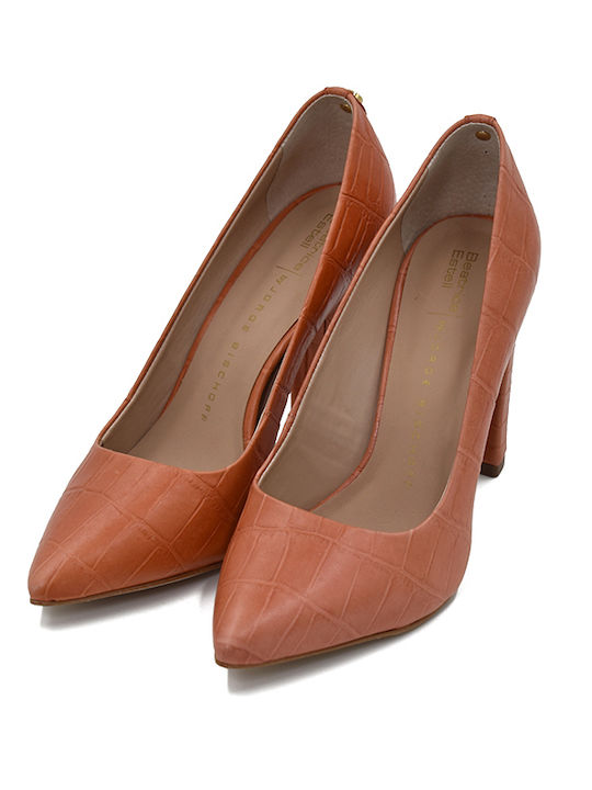 Leather Pointed Toe Tabac Brown Heels