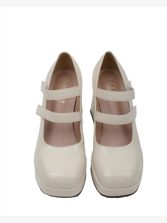 Leather Beige Heels with Strap