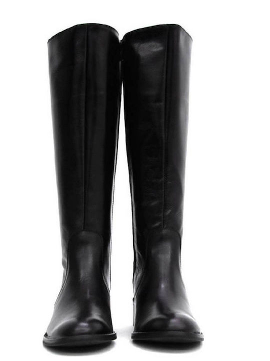 Leder Damenstiefel mit Gummizug Schwarz