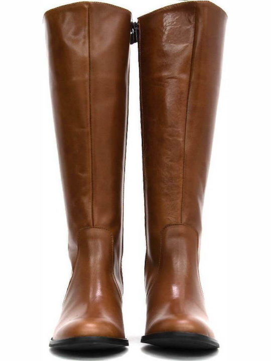 Leder Damenstiefel mit Gummizug Tabac Braun