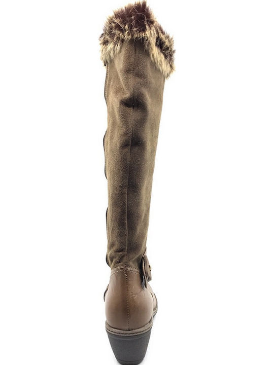 Suede Women's Boots with Zipper & Fur Tabac Brown