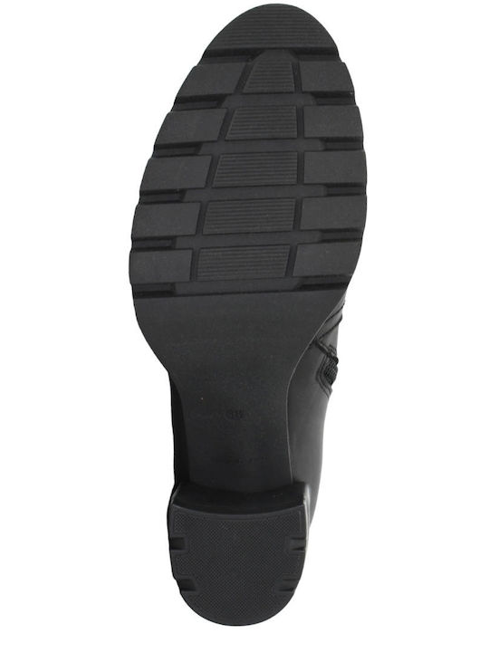 Leather Medium Heel Women's Boots with Zipper Black