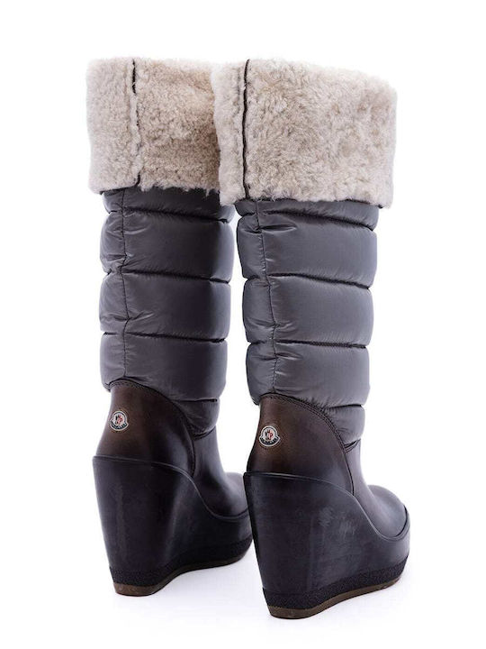 Locarno Leder Damenstiefel mit Hohem Absatz und Gummizug Graue