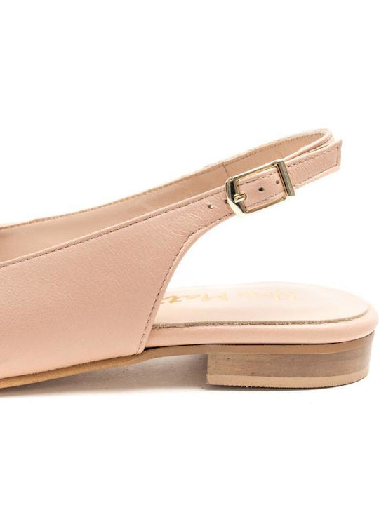 Δ Δερμάτινες Γυναικείες Μπαλαρίνες Slingback σε Μπεζ Χρώμα