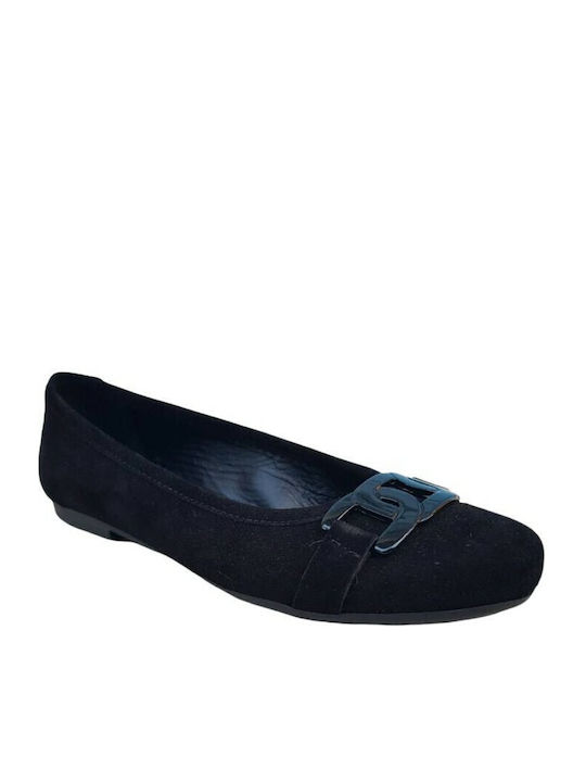 Suede Γυναικείες Μπαλαρίνες σε Μαύρο Χρώμα