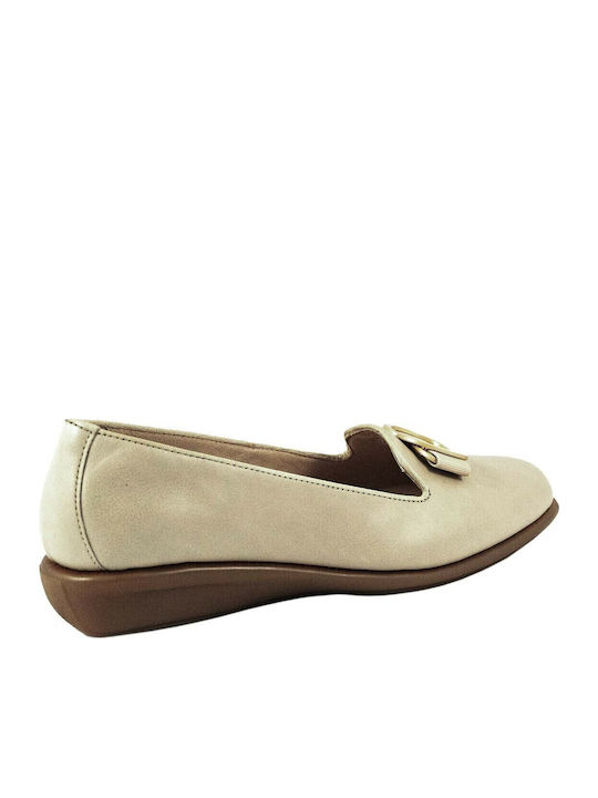 Casual Leather Women's Moccasins in Beige Color
