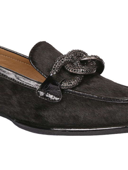 Leder Damen Loafers in Schwarz Farbe