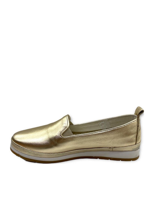 Leather Women's Moccasins in Gold Color