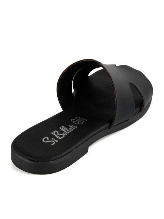 Leather Women's Flat Sandals in Black Color