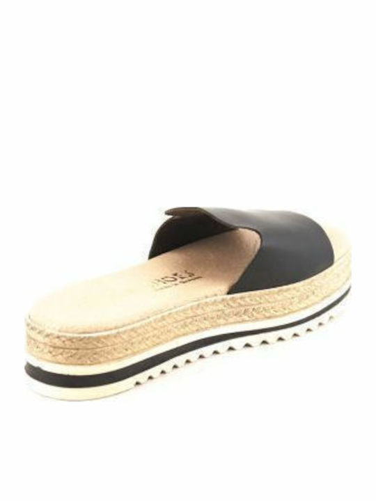 Leather Women's Flat Sandals in Black Color