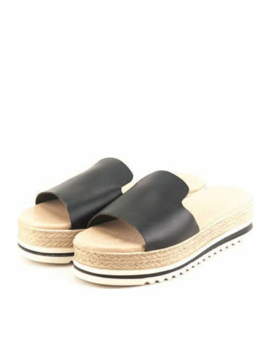 Leather Women's Flat Sandals in Black Color