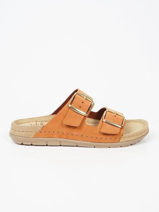 Leder Flache Sandalen für Damen mit Riemen in Tabac Braun Farbe