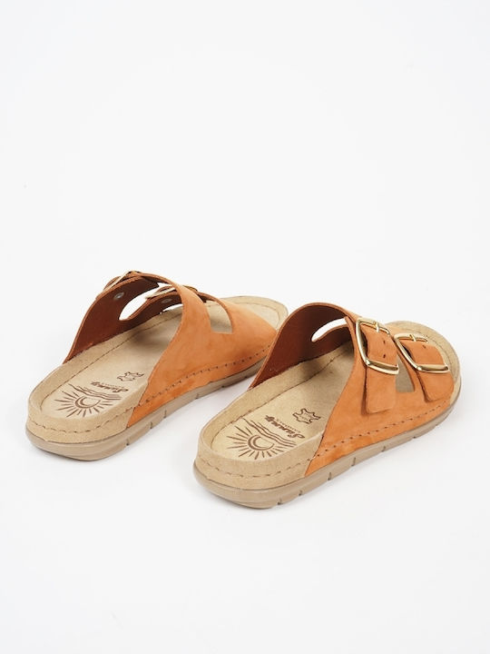 Leder Flache Sandalen für Damen mit Riemen in Tabac Braun Farbe