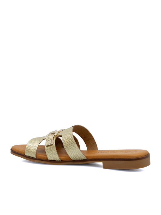 Leather Women's Flat Sandals in Gold Color