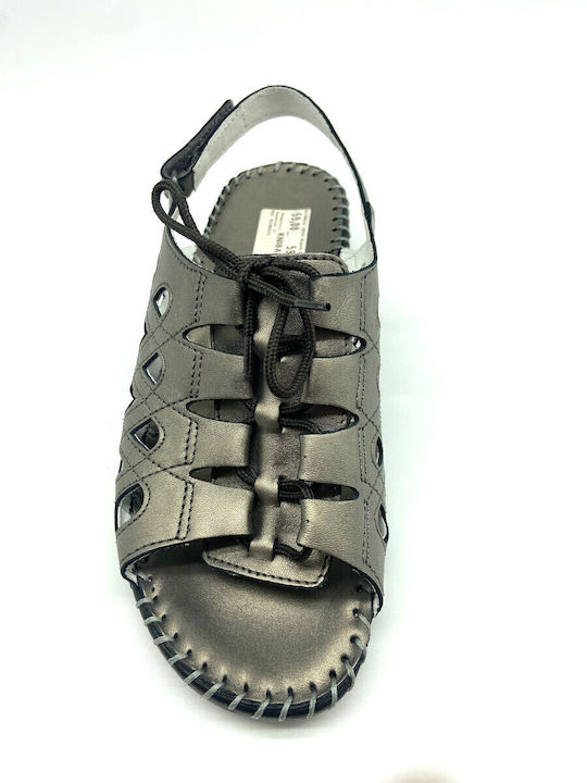 Leather Women's Flat Sandals Anatomic in Gray Color